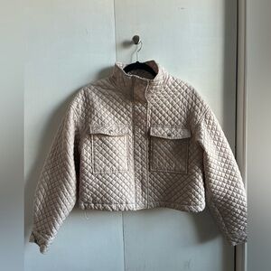 Tan Cropped Bomber Jacket